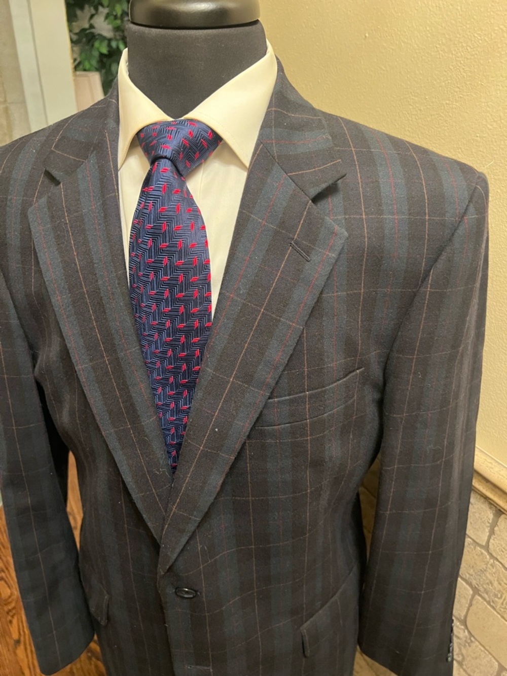Jos A Bank Tartan Plaid Sport Coat Blazer Jacket Wool Blue’ Men 42R - Picture 3 of 14